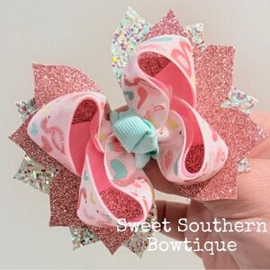 Flamingo Boutique Hair Bow With Glitter Tails